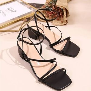 Open toe ankle strap chunky heel sandals